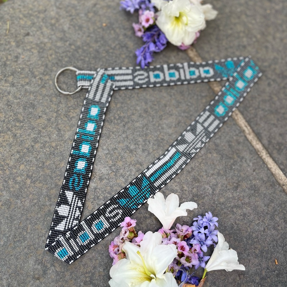 Adidas Beaded Lanyard with Black, Gray, and Blue Accents